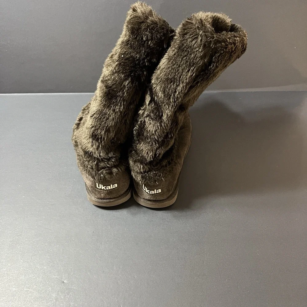 UKALA Fur Boots Women's Size 8 Brown Suede Wool Lined Snow Winter